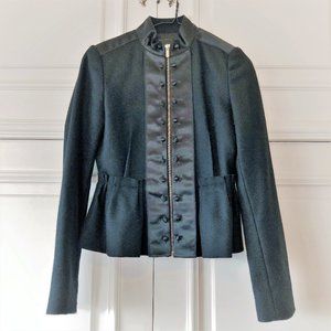 100% Wool BCBG MaxAzria Peplum Military Jacket with Satin Detailing XXS